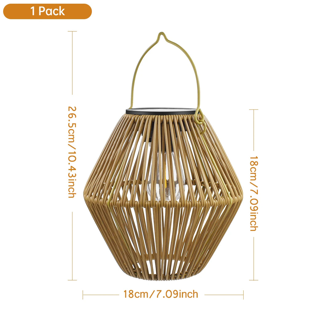 Solar Rattan Lantern for Garden, Patio & Porch | Waterproof Hanging Boho Solar Light | Automatic Outdoor Decorative Lighting, 2 Styles