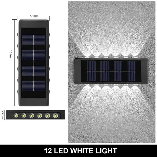 Solar Outdoor Wall Light | Waterproof Downward LED Garden Light for Courtyard, Balustrade, Fence & Patio Atmosphere Lighting, 2–12 LED