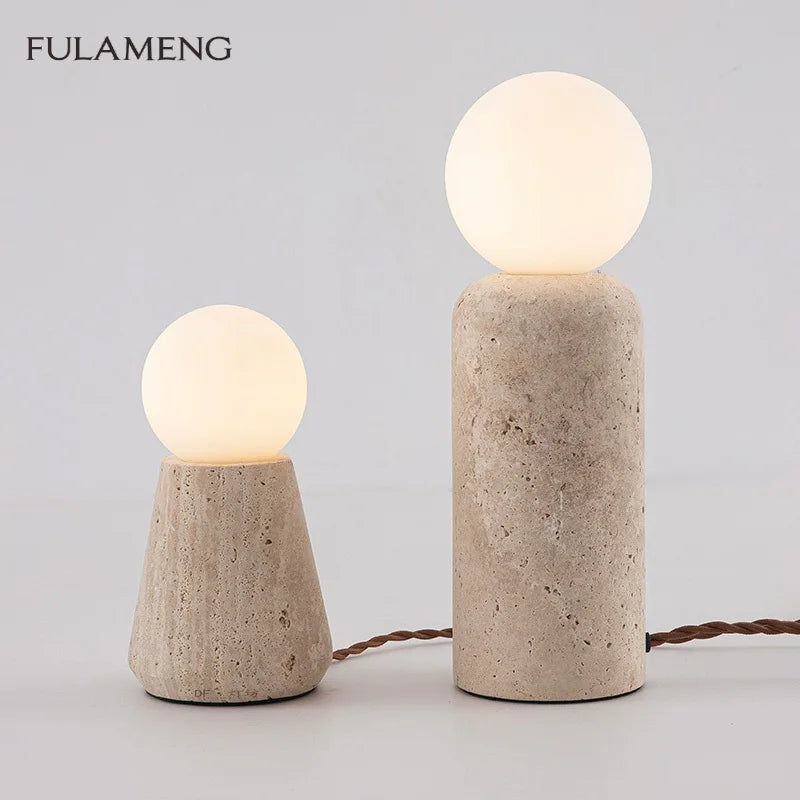 Travertine Table Lamp for Bedroom Bedside & Living Room | Natural Stone Wabi Sabi Design | Warm White Bulb Included | 20cm or 30cm