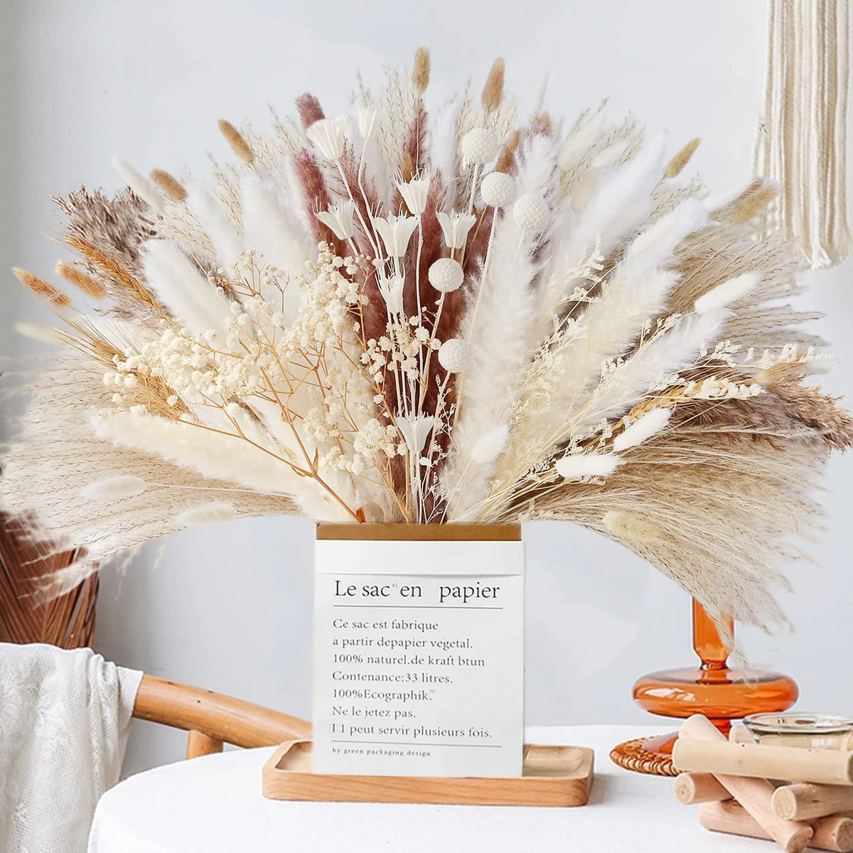 Dried Pampas Grass Bouquet for Vases, Living Room & Wedding Decor | Natural Fluffy Boho Dried Flowers | Mixed Bouquets in 30+ Styles, 45 to 50cm