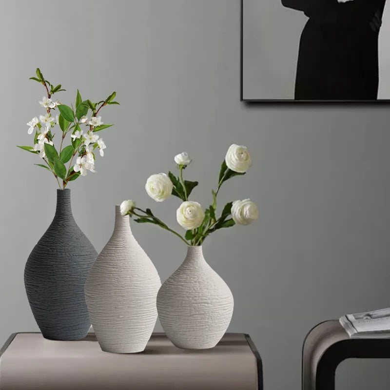 Narrow-Neck Ceramic Vase for Living Room, Office & Desktop | Nordic Minimalist Bud Vase | Modern Home Decor Gift in Beige or Grey, S or L