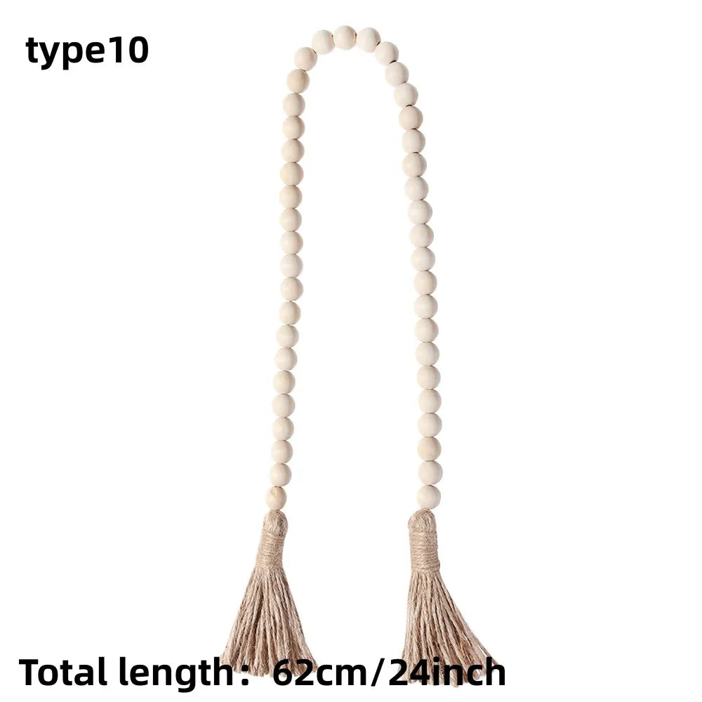 Wood Bead Garland with Jute Tassels for Shelves, Vases & Wall Hanging | Farmhouse Boho Decor | Handmade Natural Wood Beads in 8 Styles