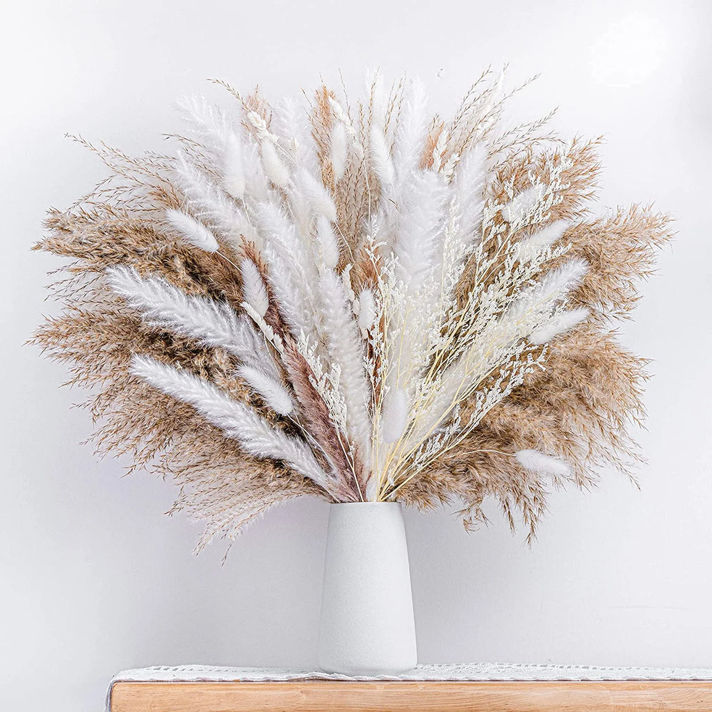Dried Pampas Grass Bouquet for Vases, Living Room & Wedding Decor | Natural Fluffy Boho Dried Flowers | Mixed Bouquets in 30+ Styles, 45 to 50cm