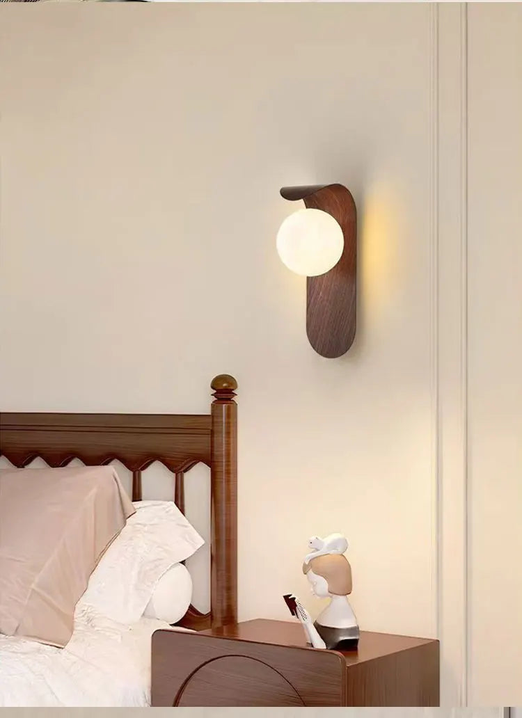 Modern Wall Sconce for Bedroom Bedside, Hallway & Staircase | Walnut Wood-Grain Wall Light | Warm Indoor Lighting in 4 Finishes