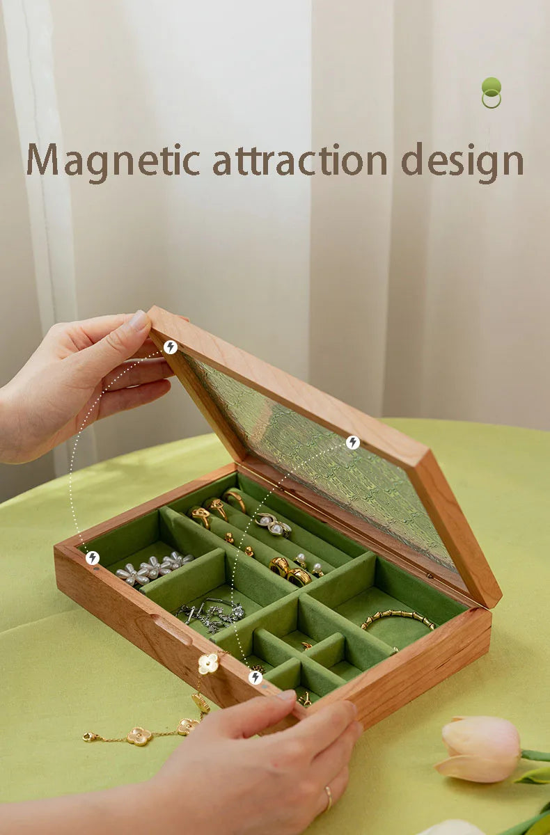 Solid Wood Jewellery Box for Dresser & Vanity | Modern Minimalist Organiser for Earrings, Necklaces & Bracelets | Portable Desktop Storage, 4 Styles