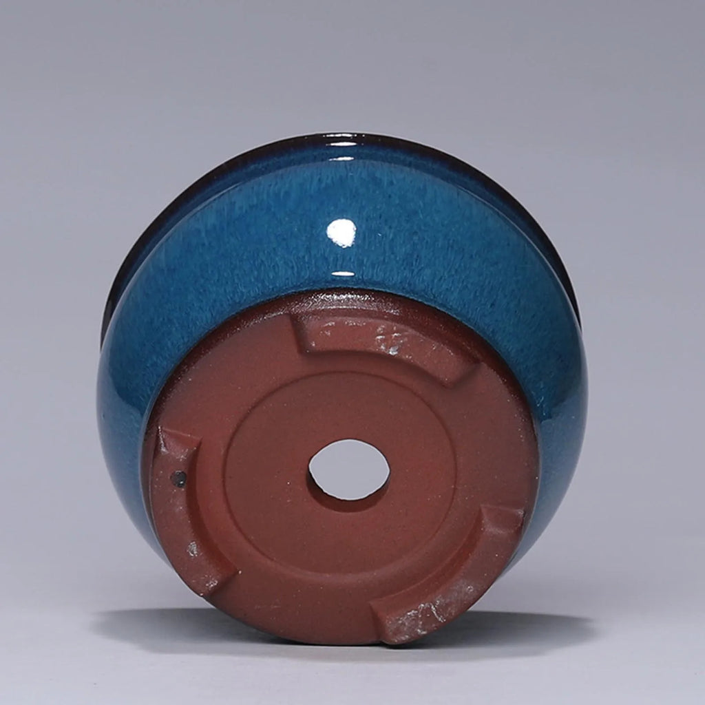Ceramic Succulent Pot with Drainage Hole for Windowsill, Shelf & Patio | Round Ceramic Plant Pot | Indoor Outdoor Planter in Blue or Sky Blue
