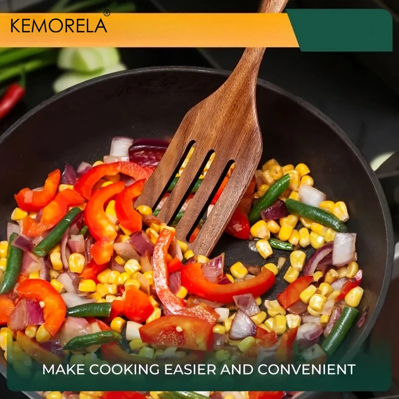 Wooden Cooking Spatula Set of 2 for Nonstick Pans | Natural Wood Kitchen Utensils for Flipping, Stirring & Baking | Scratch Free Kitchen Tools