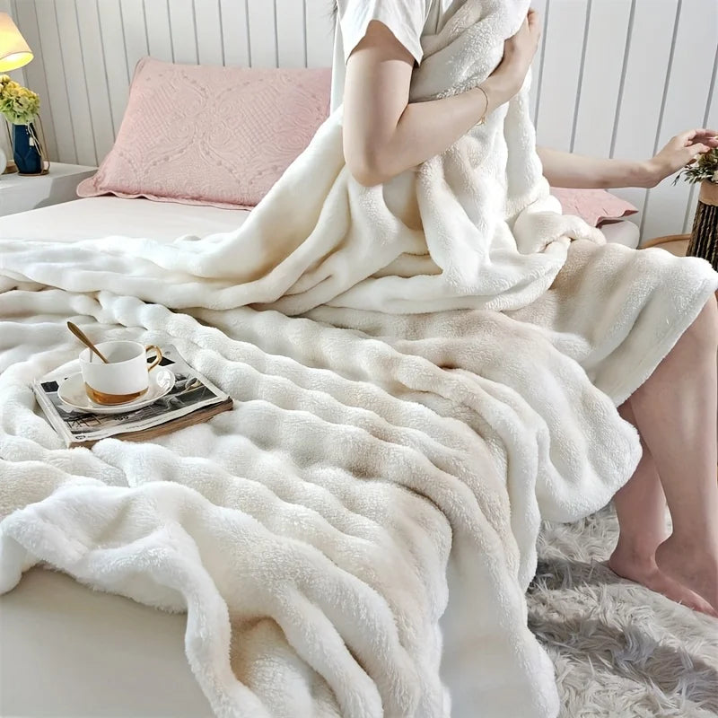 Faux Rabbit Fur Throw Blanket for Bed & Sofa | Plush Cozy Bedroom Decor | Anti-Pilling Soft Blanket | 6 Sizes, 70x100cm to 200x230cm