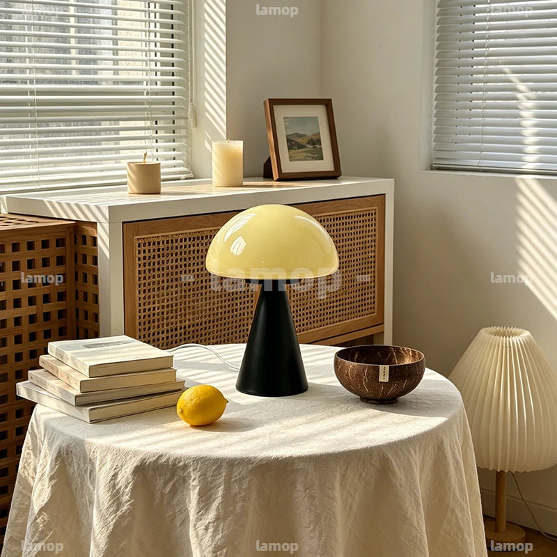 Glass Mushroom Table Lamp for Bedside, Desk & Study | Modern Minimalist Umbrella Lamp | USB-C Powered LED Night Light in 5 Colours