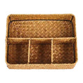 Seagrass Storage Basket with 4 Compartments for Desk, Vanity & Bathroom Counter | Handwoven Wicker Organiser | Eco-Friendly Storage