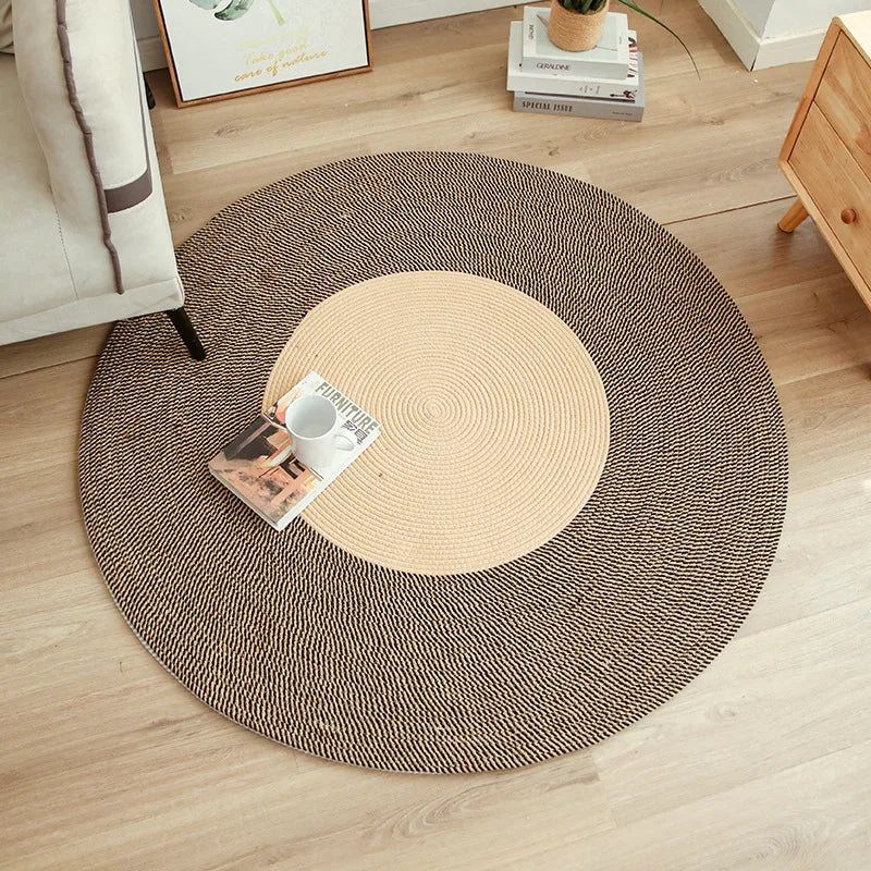 Round Woven Rug with Tassels for Bedroom & Living Room | Handmade Boho Area Rug | Natural Vintage Floor Mat in 5 Styles, 45 to 120cm