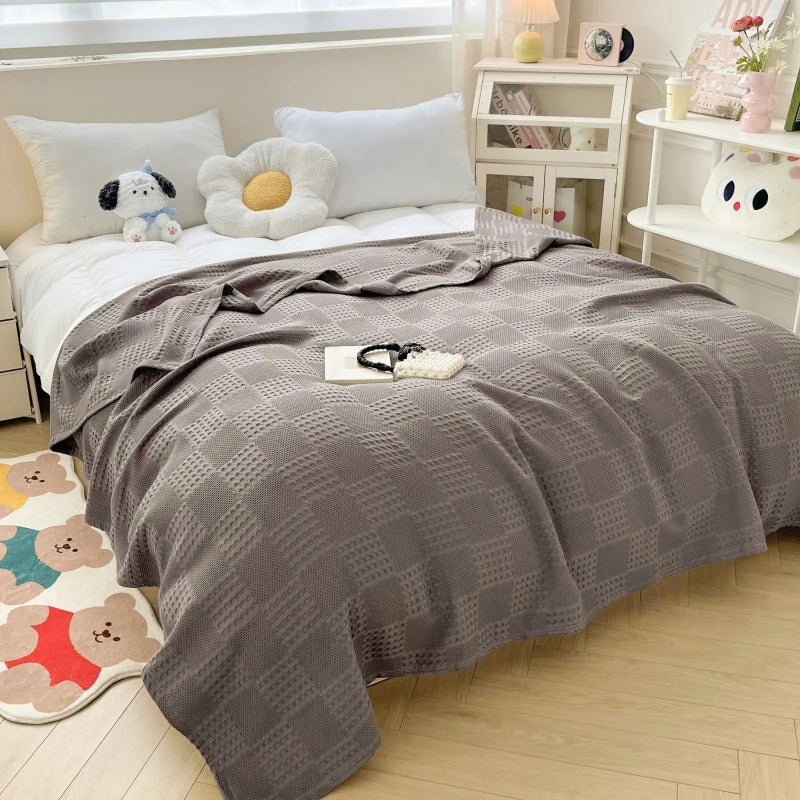 100% Cotton Waffle Throw Blanket for Bed & Sofa | Breathable Lightweight Blanket | Minimalist Bedroom Decor | 4 Sizes