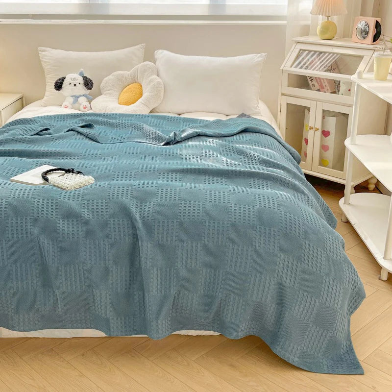 100% Cotton Waffle Throw Blanket for Bed & Sofa | Breathable Lightweight Blanket | Minimalist Bedroom Decor | 4 Sizes