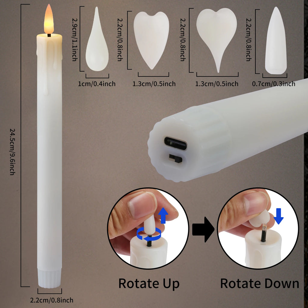 Rechargeable Flameless LED Taper Candles for Dining Table, Mantel & Window | Remote Control with Timer | Flickering Candle Set, 6 to 24 Pcs