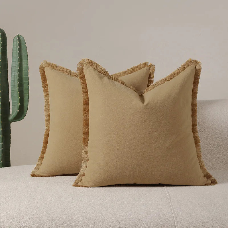 Cotton Tassel Throw Pillow Cover for Bed & Living Room Sofa | Boho Bedroom Decor | Solid Colour Cushion Cover | 12 Colours, 4 Sizes