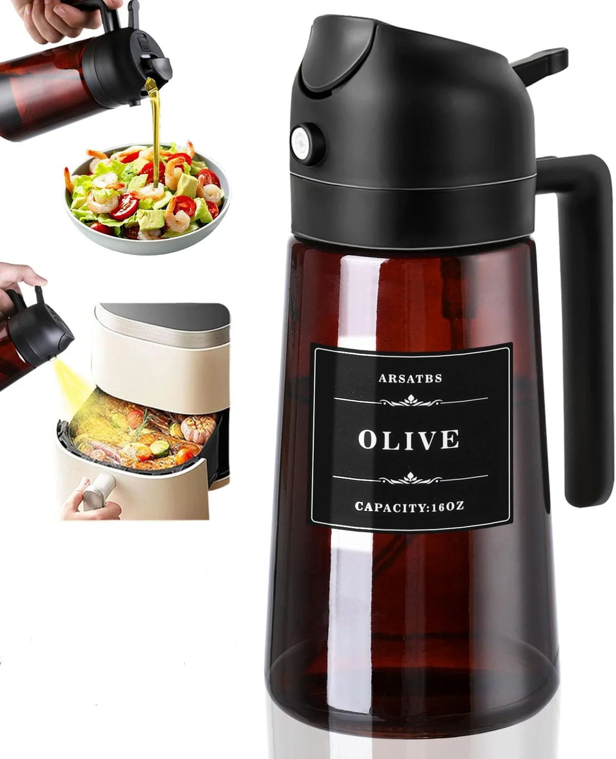 Glass Olive Oil Sprayer & Dispenser for Cooking & Air Fryer | 2 in 1 Pour & Spray Oil Bottle 470ml | Leakproof Kitchen Essential in 3 Colours