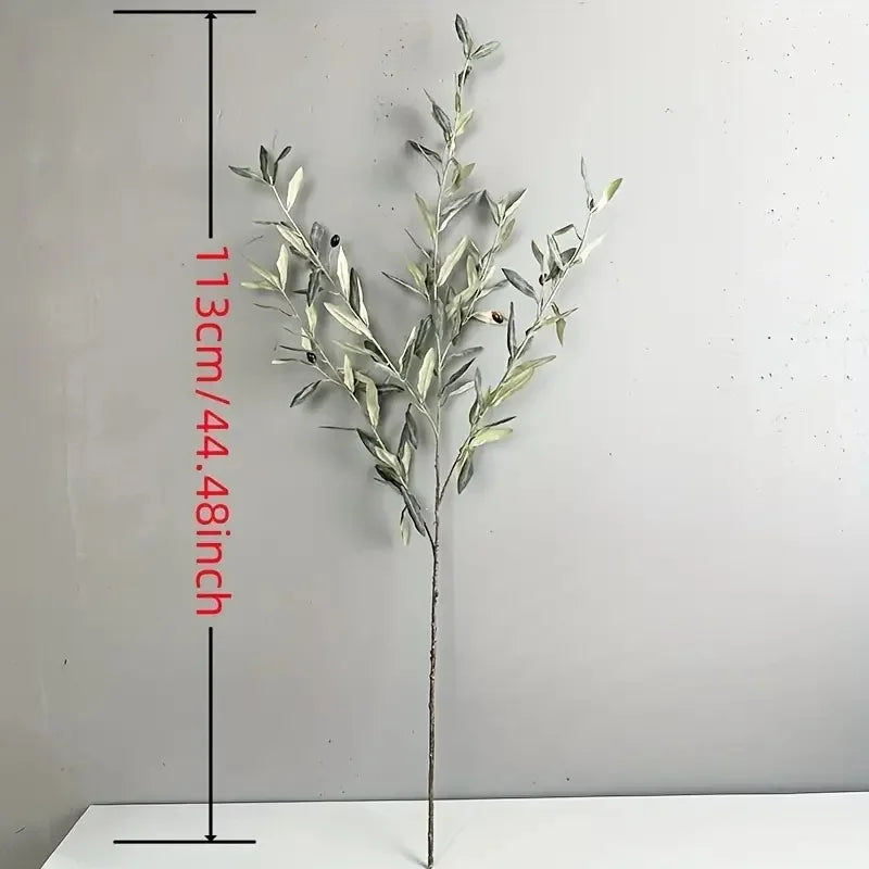 Artificial Olive Branch for Vases & Wreaths | 113cm Realistic Faux Olive Leaves | Fake Plant Stem for Living Room, Wedding & Christmas Decor
