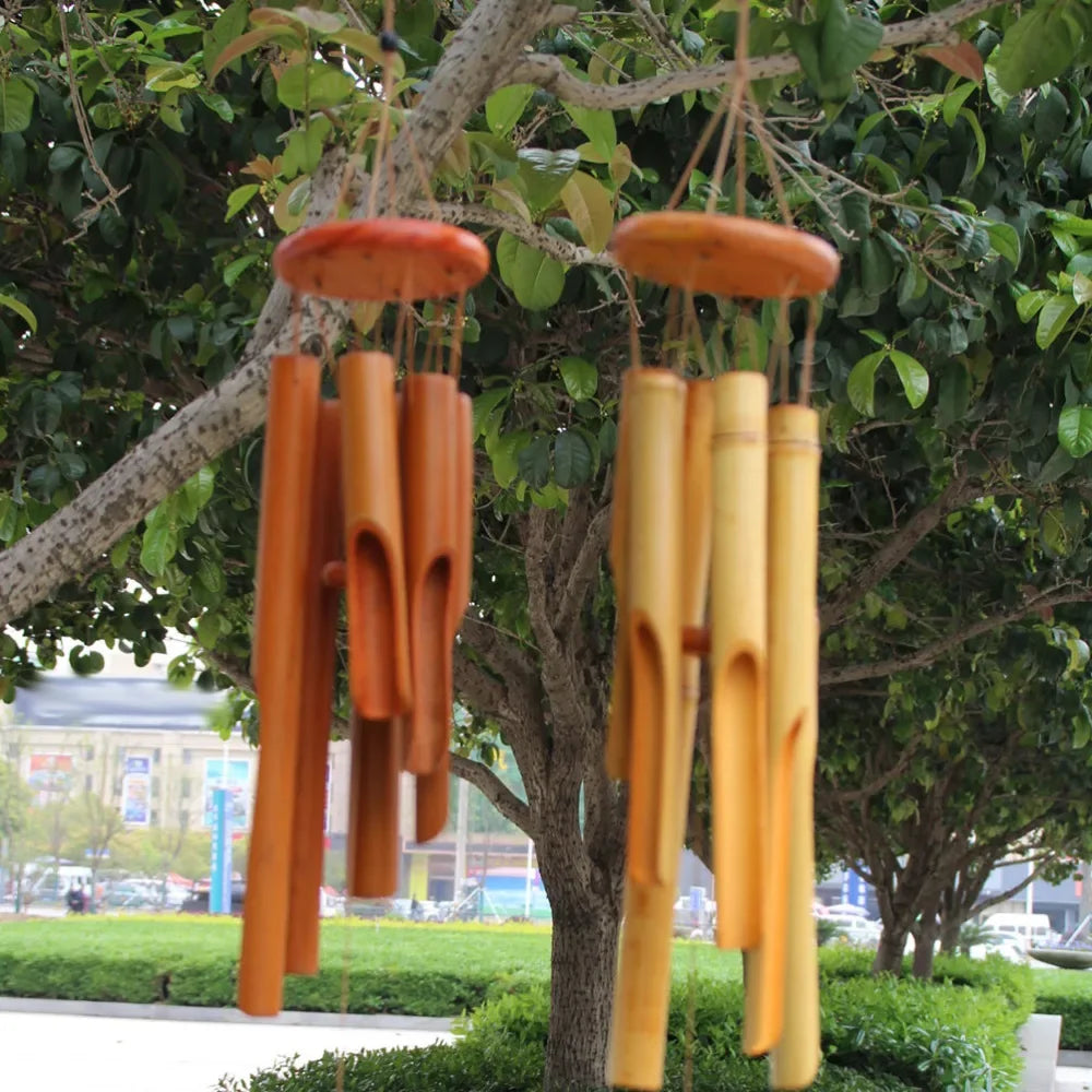 Bamboo Wind Chime for Garden, Patio & Porch | 75cm Natural Wooden Wind Chimes | Soothing Zen Outdoor Decor for Meditation, 2 Styles