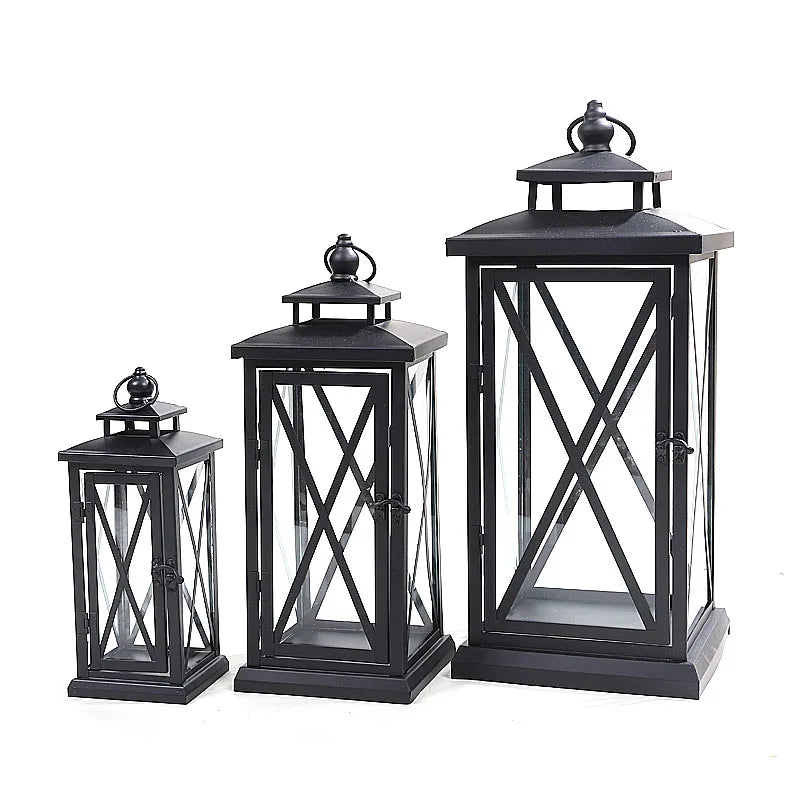 Glass Lantern Candle Holder for Patio, Dining Table & Entryway | Black Metal Hurricane Lantern | Windproof Modern Candle Holder, 30 to 50cm
