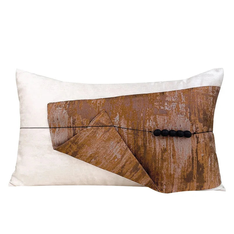 Wabi-Sabi Patchwork Throw Pillow Cover for Living Room & Bedroom | Earth Tone Textured Cushion | Minimalist Bedroom Decor