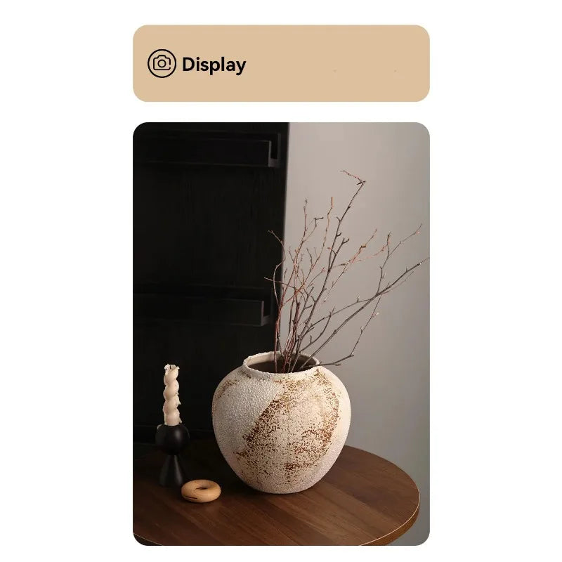 Mottled Ceramic Jar Vase for Entryway, Living Room & TV Cabinet | Wabi-Sabi Antique Pottery Vase | Rustic Floor & Table Decor in S, M, L