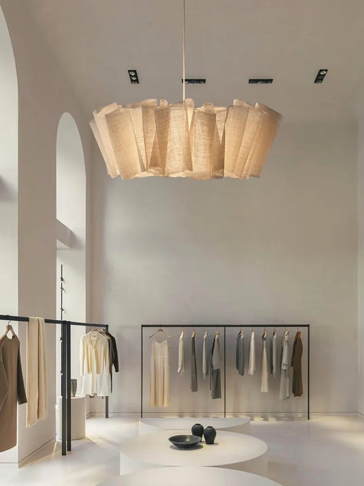 Pleated Linen Pendant Light for Bedroom, Dining Room & Living Room | Wabi Sabi Fabric Chandelier | Handmade Japandi Ceiling Light, 40 to 80cm