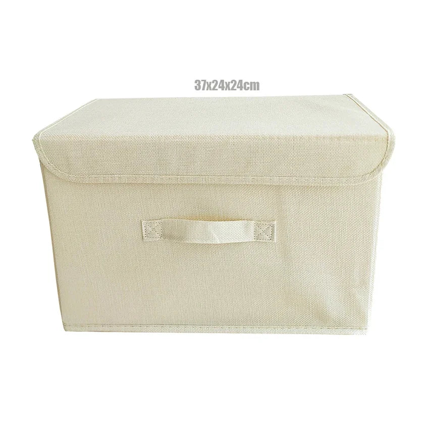Foldable Cotton Linen Storage Box with Lid for Closet, Nursery & Shelves | Washable Fabric Storage Bin | Toy & Clothes Organiser, 2 Sizes