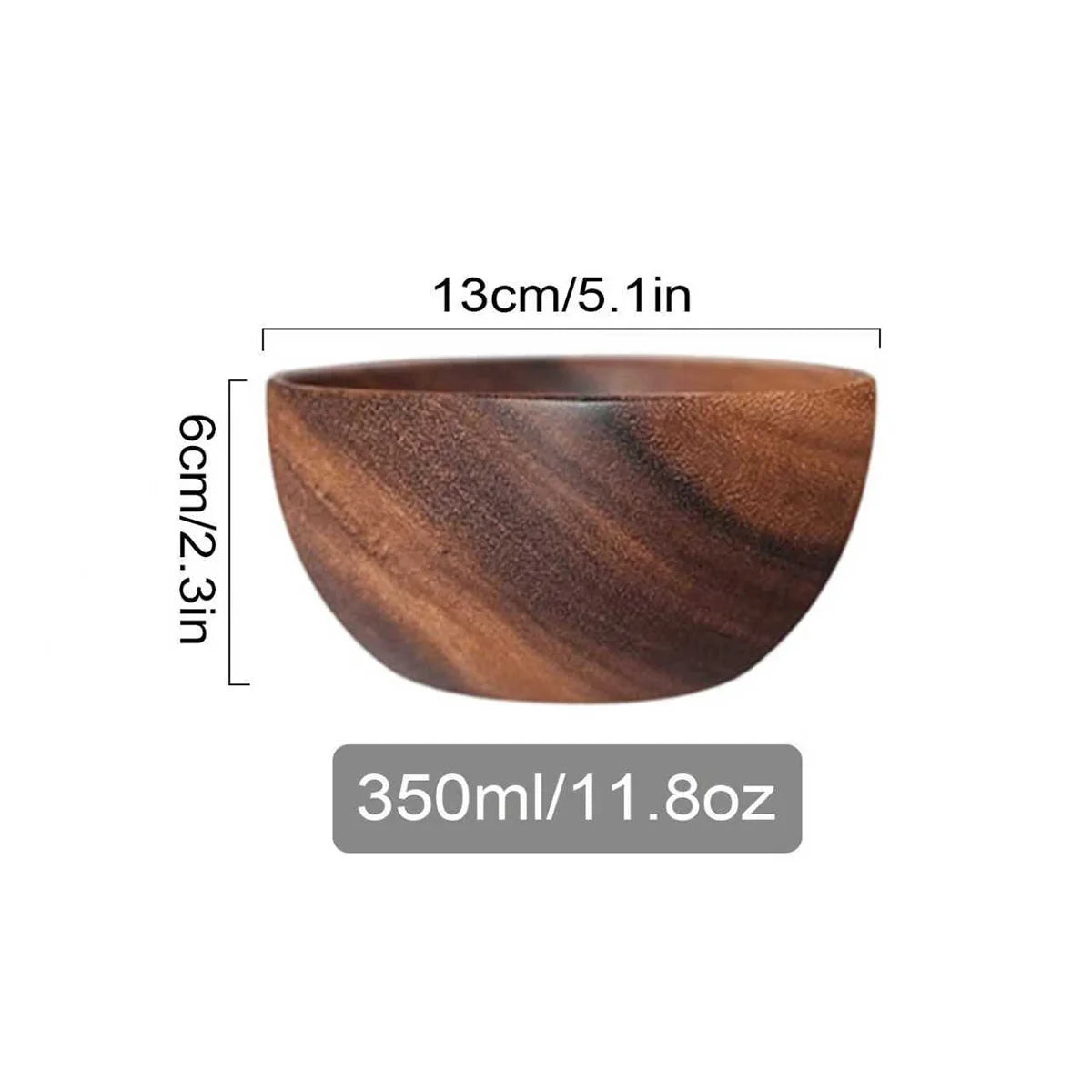 Solid Acacia Wood Serving Bowl for Salads, Snacks & Fruit | One-Piece Hand-Finished Wooden Bowl | Food-Safe Kitchen Tableware, 250ml–1100ml