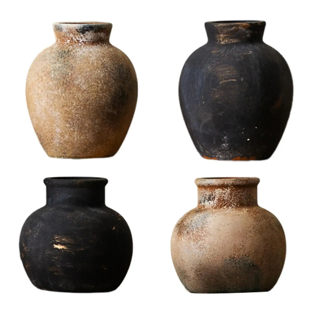 Rustic Ceramic Vase for Living Room, Mantel & Office | Wabi-Sabi Farmhouse Flower Vase | Textured Pottery Centrepiece in Black or Rust
