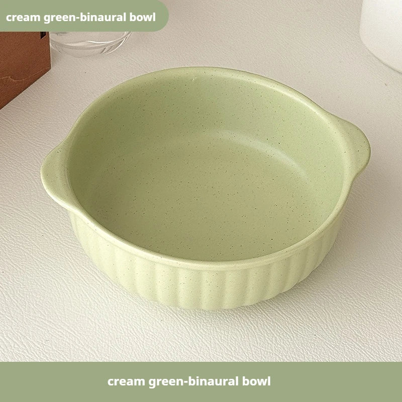 Large Ceramic Bowl with Double Handles for Soup, Salad & Noodles | Microwave & Oven Safe Porcelain Tableware | Minimalist Kitchen Bowl, 3 Colours