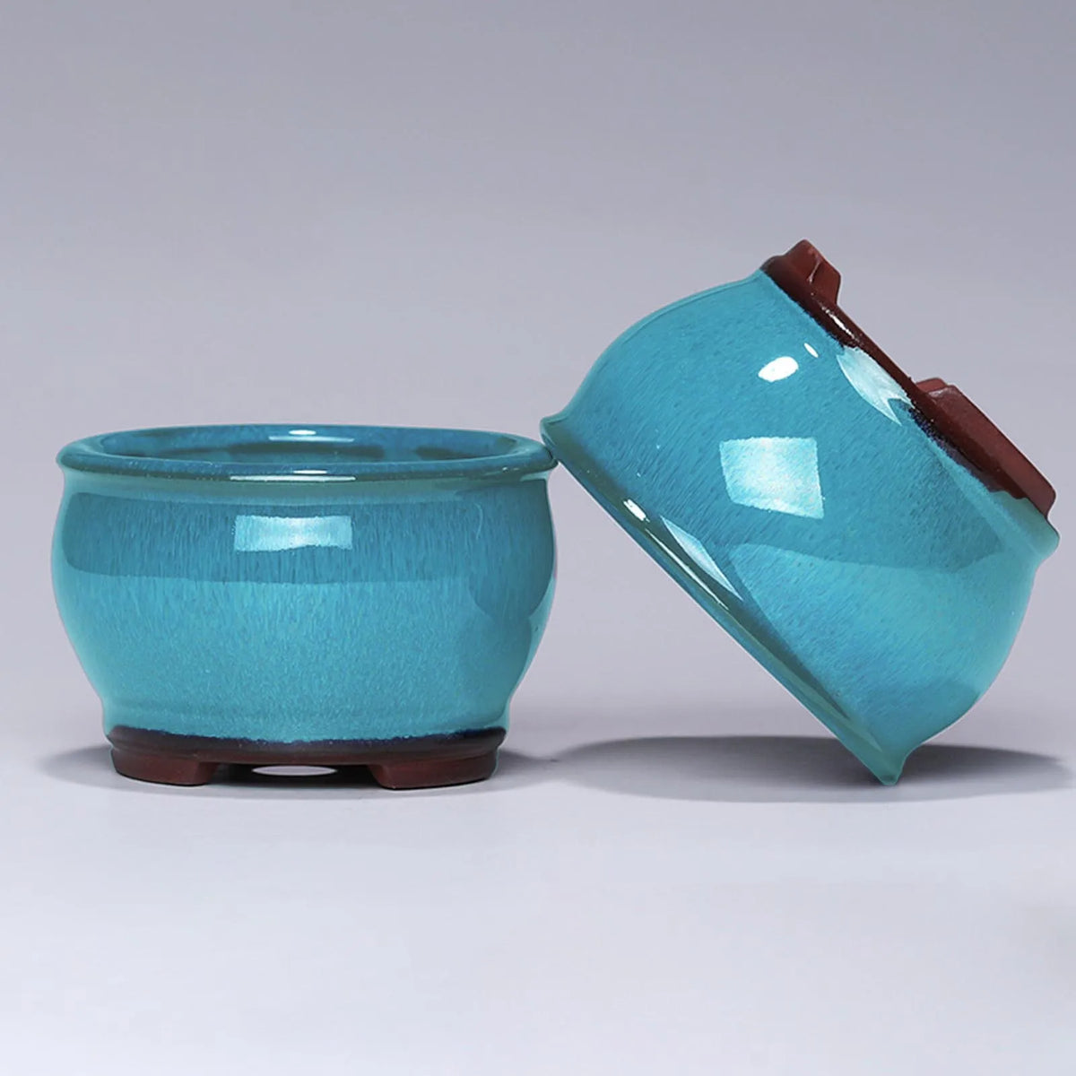 Ceramic Succulent Pot with Drainage Hole for Windowsill, Shelf & Patio | Round Ceramic Plant Pot | Indoor Outdoor Planter in Blue or Sky Blue