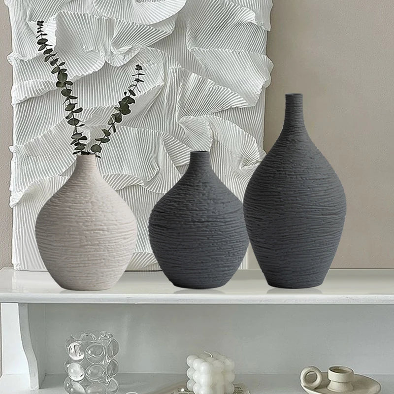 Narrow-Neck Ceramic Vase for Living Room, Office & Desktop | Nordic Minimalist Bud Vase | Modern Home Decor Gift in Beige or Grey, S or L