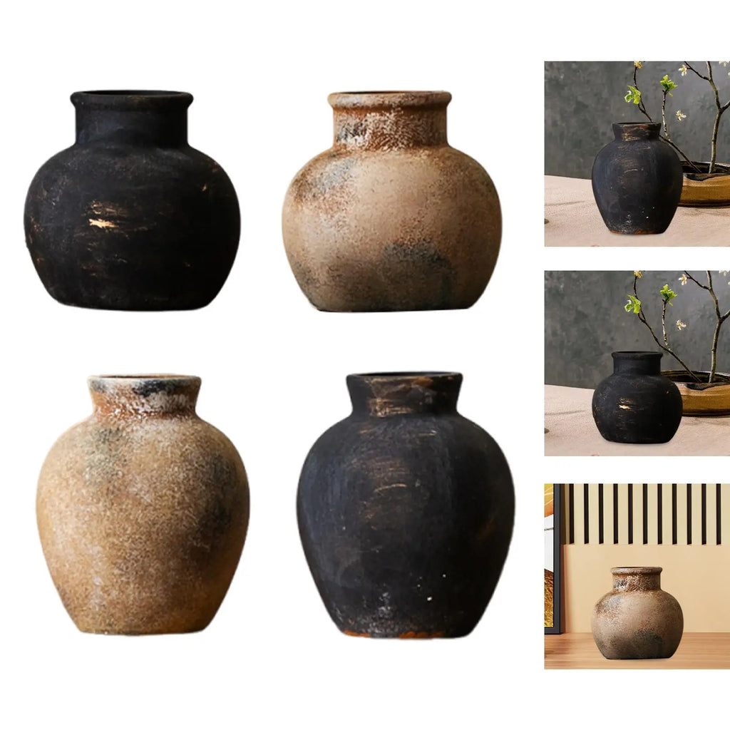 Rustic Ceramic Vase for Living Room, Mantel & Office | Wabi-Sabi Farmhouse Flower Vase | Textured Pottery Centrepiece in Black or Rust