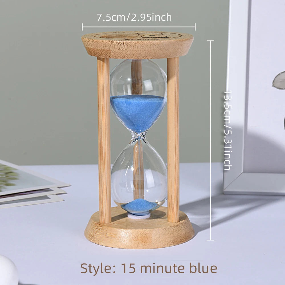 Wooden Hourglass Sand Timer for Desk, Living Room & Kitchen | Minimalist Home Decor Accent | 3, 5, 10, 15 or 30 Minutes in Blue or Orange