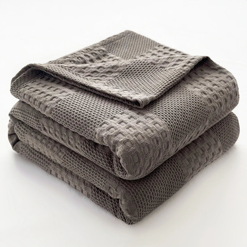 100% Cotton Waffle Throw Blanket for Bed & Sofa | Breathable Lightweight Blanket | Minimalist Bedroom Decor | 4 Sizes
