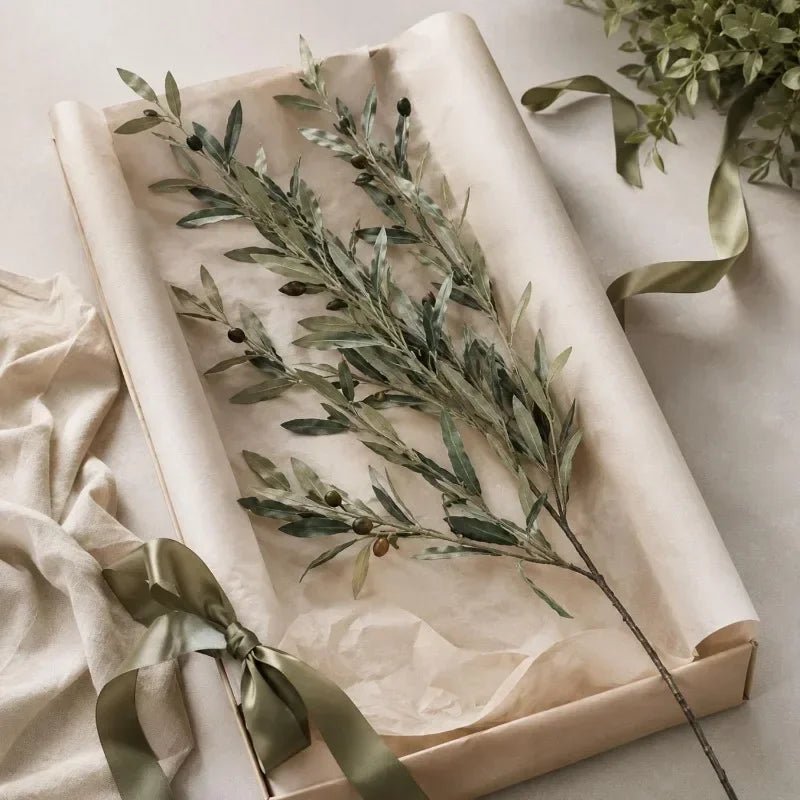Silk Artificial Olive Branch with Fruit for Tall Vases | 113cm Bendable Faux Greenery Stem | Home & Wedding Decor, Single or 3-Pack
