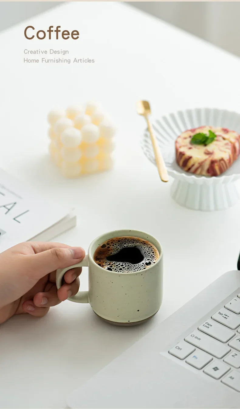 Speckled Ceramic Coffee Mug for Espresso, Cappuccino & Tea | 150ml Frosted Cup with Handle & Unglazed Base | Minimalist Tableware in 4 Colours