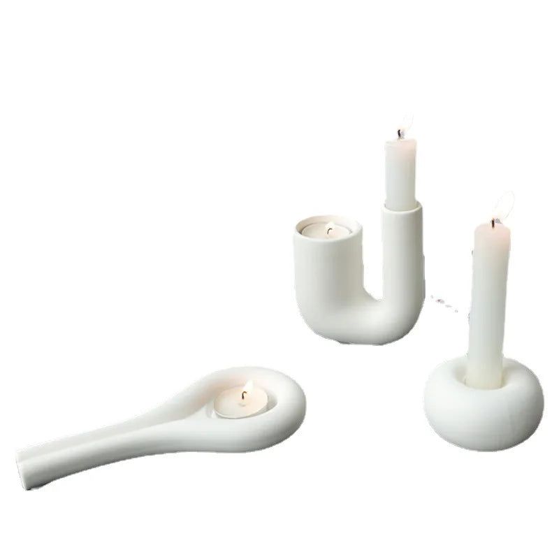 White Ceramic Candlestick Holder for Living Room & Wedding Tables | Nordic Handmade Candle Holder Ornament | Modern Minimalist Decor, 6 Styles