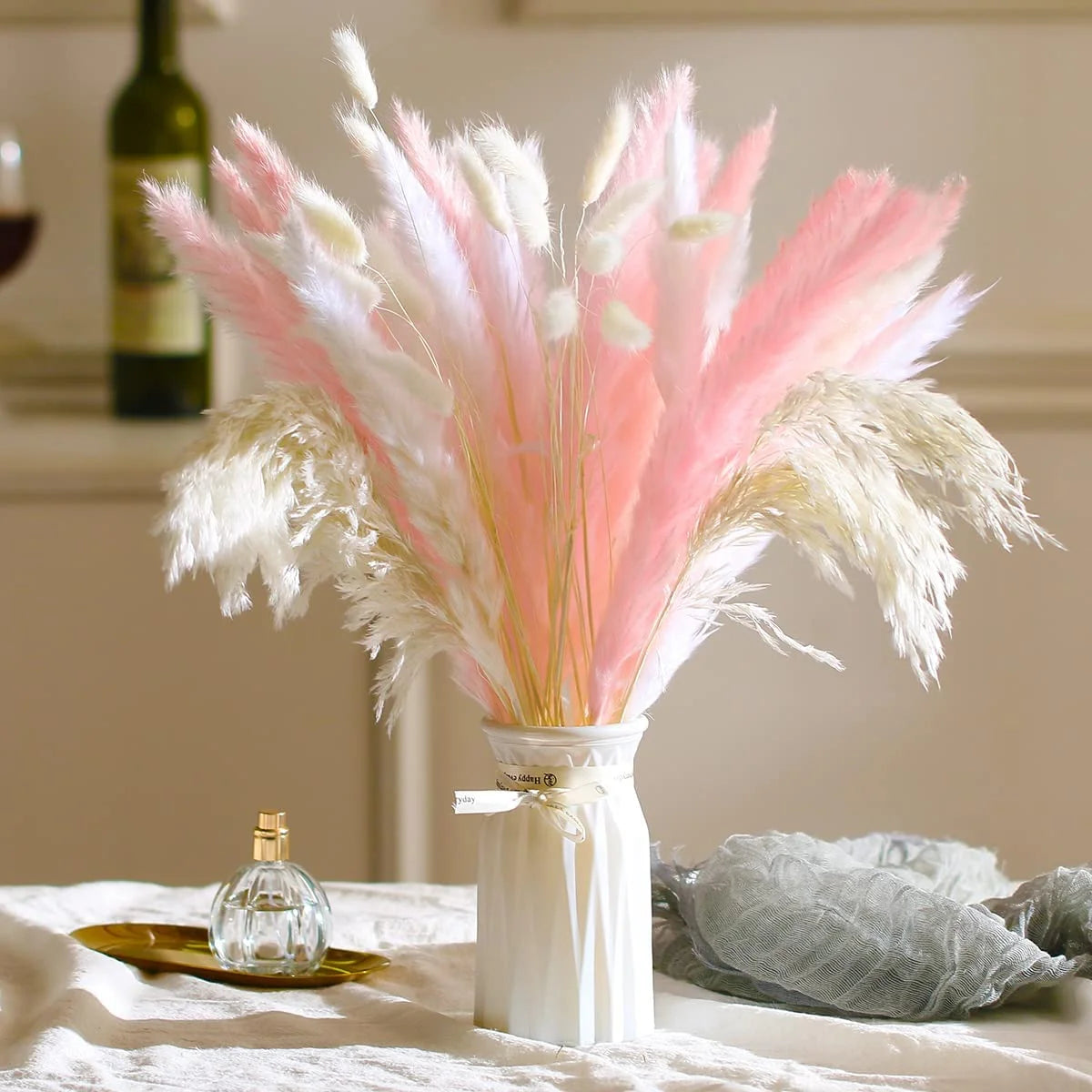 Dried Pampas Grass Bouquet for Vases, Living Room & Wedding Decor | Natural Fluffy Boho Dried Flowers | Mixed Bouquets in 30+ Styles, 45 to 50cm