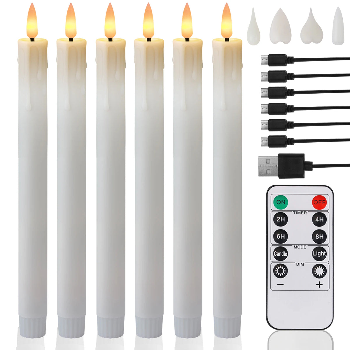 Rechargeable Flameless LED Taper Candles for Dining Table, Mantel & Window | Remote Control with Timer | Flickering Candle Set, 6 to 24 Pcs