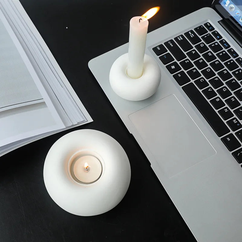 White Ceramic Candlestick Holder for Living Room & Wedding Tables | Nordic Handmade Candle Holder Ornament | Modern Minimalist Decor, 6 Styles