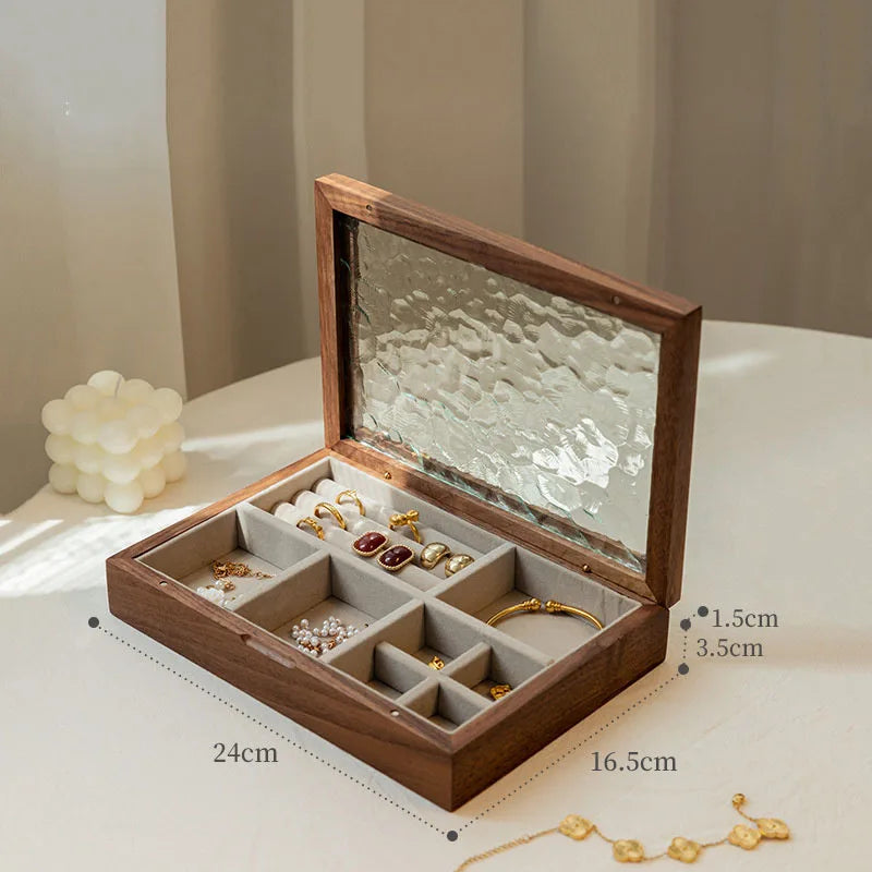Solid Wood Jewellery Box for Dresser & Vanity | Modern Minimalist Organiser for Earrings, Necklaces & Bracelets | Portable Desktop Storage, 4 Styles