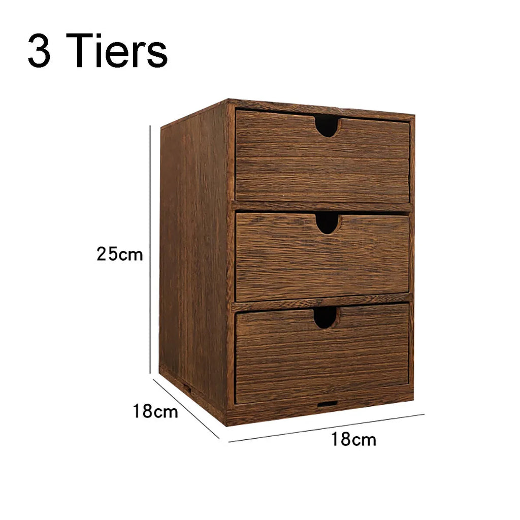 Bamboo Desktop Drawer Organiser for Desk, Vanity & Bedroom | Small Wooden Storage Cabinet | Retro Decorative Drawers, 2, 3 or 4 Tier