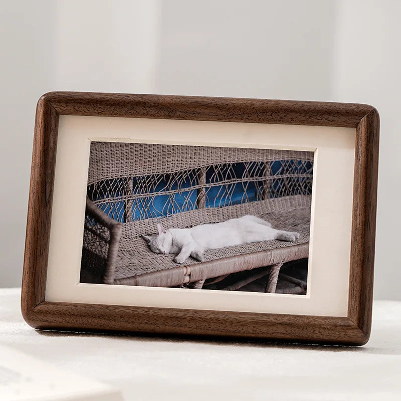 Walnut Wood Photo Frame for Desk, Shelf & Wall | Minimalist Solid Wood Picture Frame with Mat | Tabletop or Wall Mounted, 6 to 10 Inch