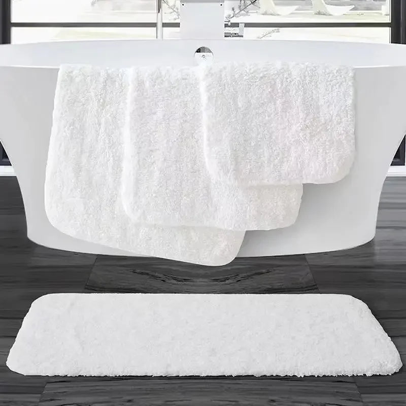 Cotton Bath Mat for Bathroom & Shower | Thick Plush Hotel Style Bath Rug | Absorbent Anti Slip Floor Mat in White, 40x60cm