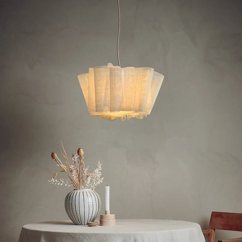 Pleated Linen Pendant Light for Bedroom, Dining Room & Living Room | Wabi Sabi Fabric Chandelier | Handmade Japandi Ceiling Light, 40 to 80cm
