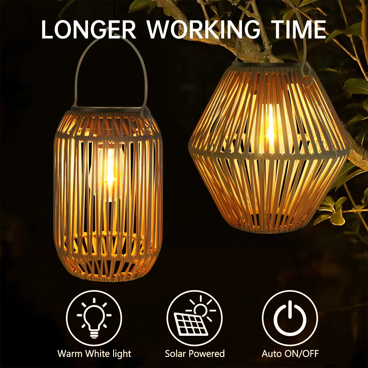 Solar Rattan Lantern for Garden, Patio & Porch | Waterproof Hanging Boho Solar Light | Automatic Outdoor Decorative Lighting, 2 Styles