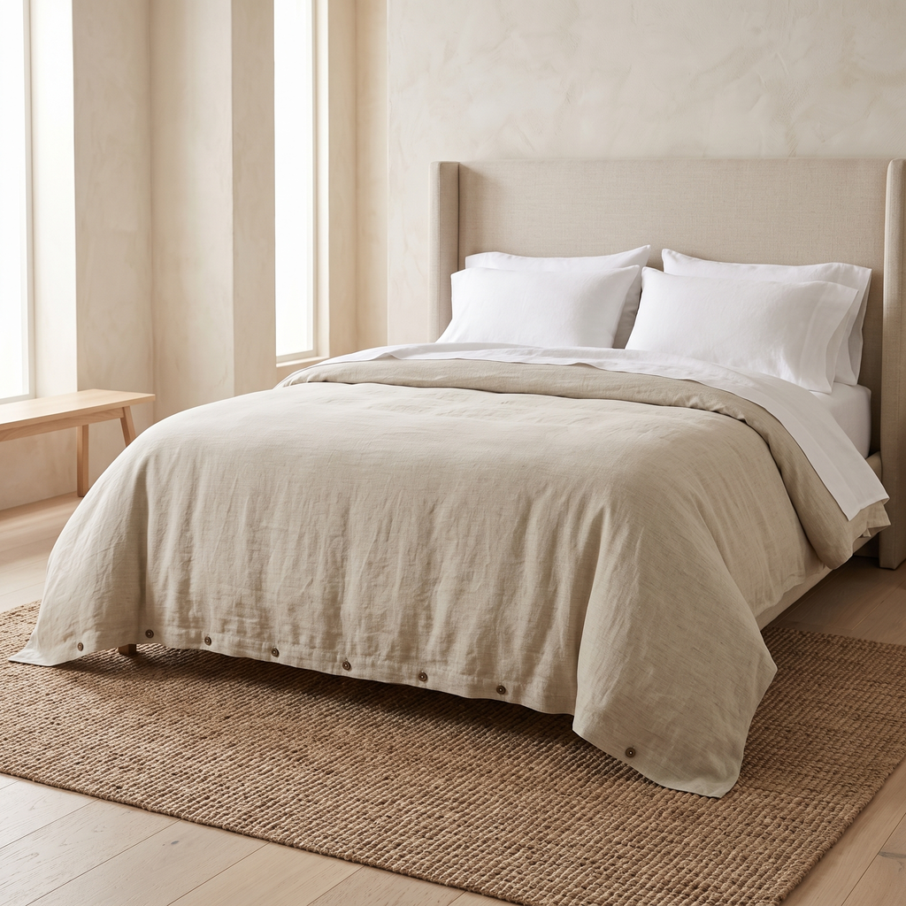 Natural French linen duvet cover with button closure