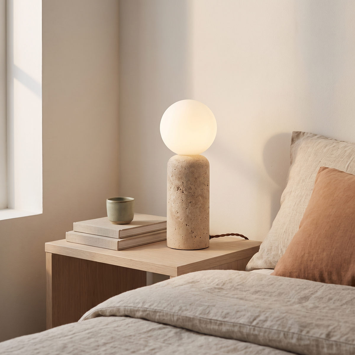 Travertine Table Lamp for Bedroom Bedside & Living Room styled in a Norva home