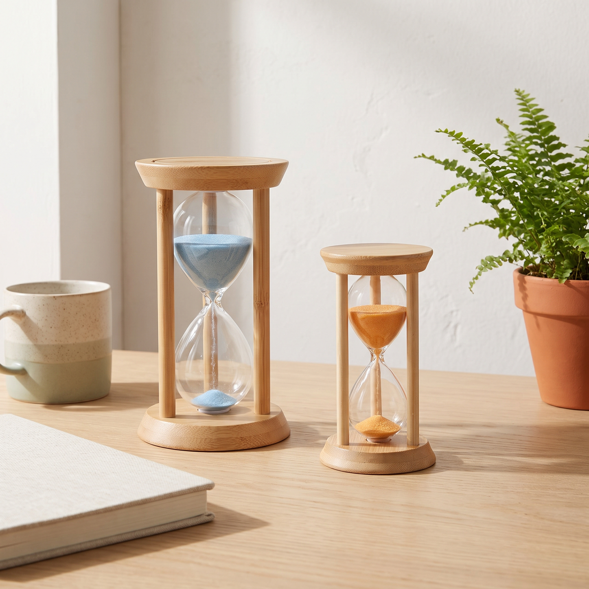 Wooden Hourglass Sand Timer for Desk, Living Room & Kitchen styled in a Norva home